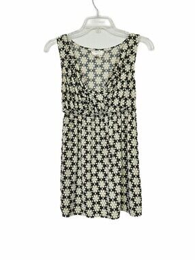 Sophie Max Black & Cream Floral V-Neck Top XS Women's